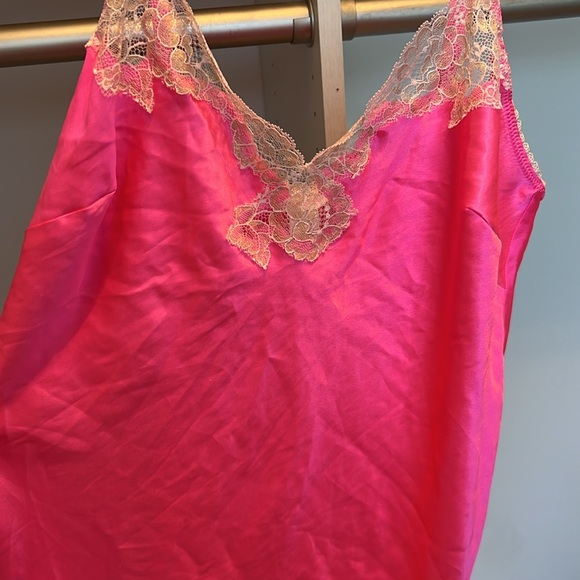 Victoria’s Secret Hot Pink Nightie with gold metallic lace trim | Large | EUC - Picture 2 of 4